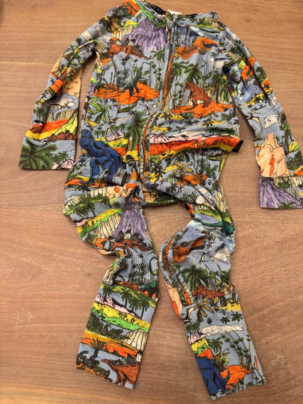 Kip&Co Organic Dinosaur Volcano Print Long Sleeve Zip Romper 18-24M